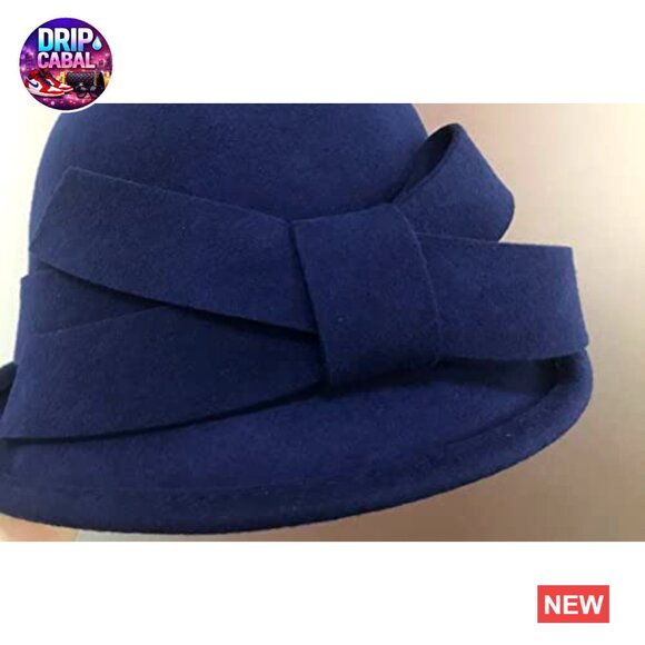 Wool Felt Bucket Hat with Feather and Mesh Fascinator for Women